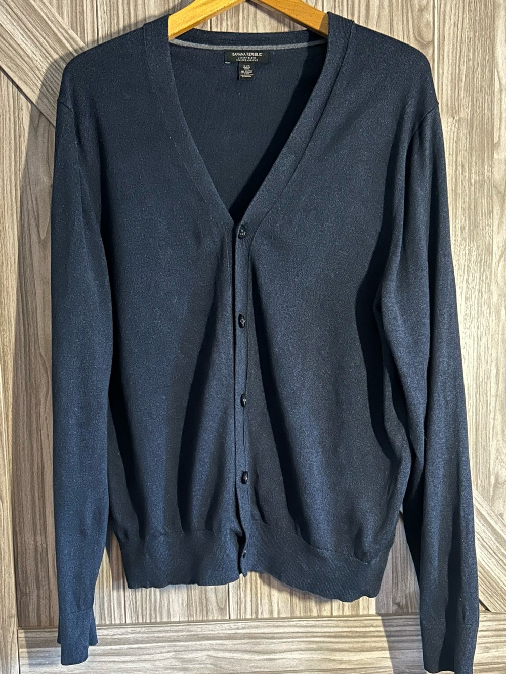 Banana Republic Mens Silk Cotton Cashmere V-Neck Cardigan Size Large Navy Blue
